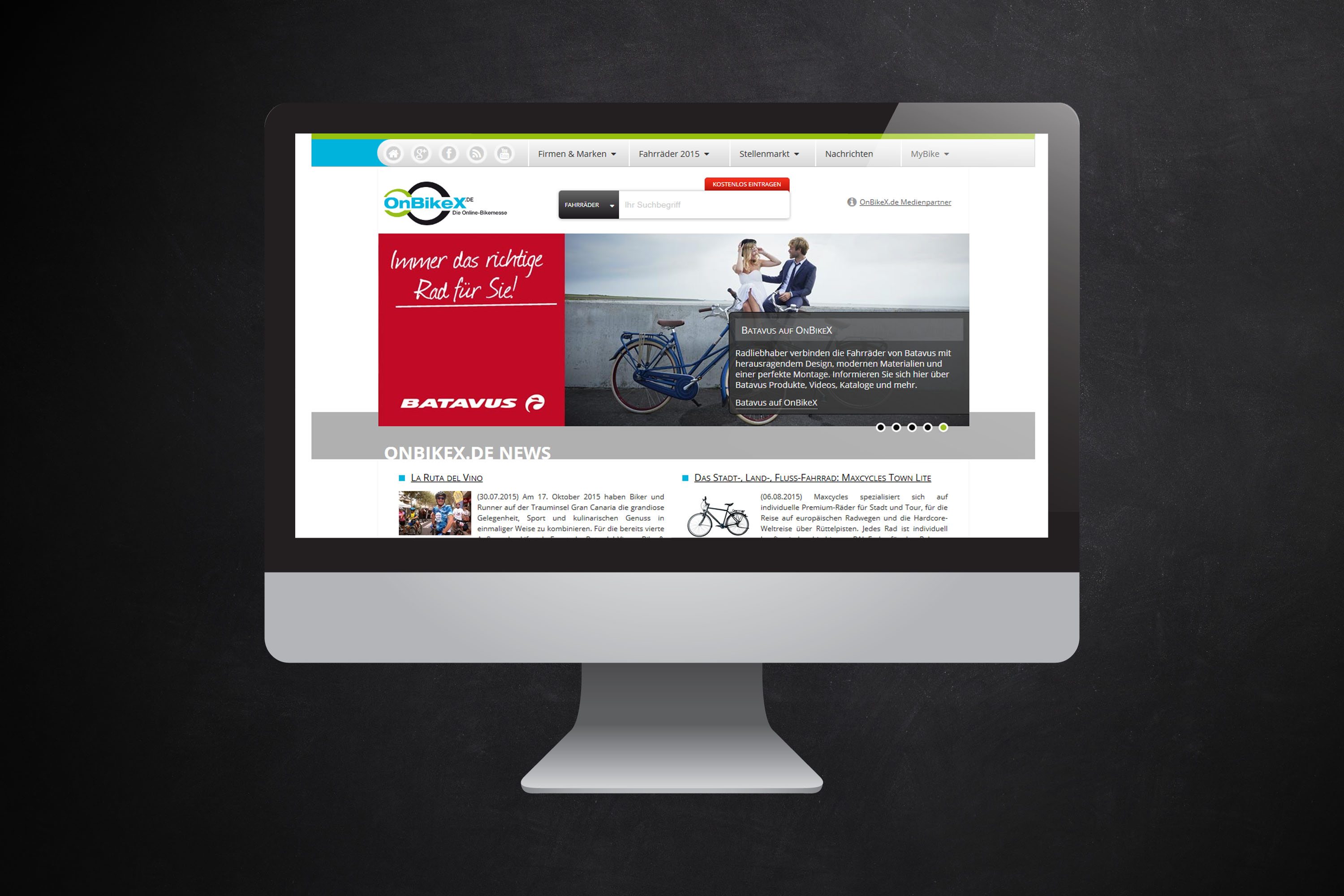OnBikeX Screenshot Startseite