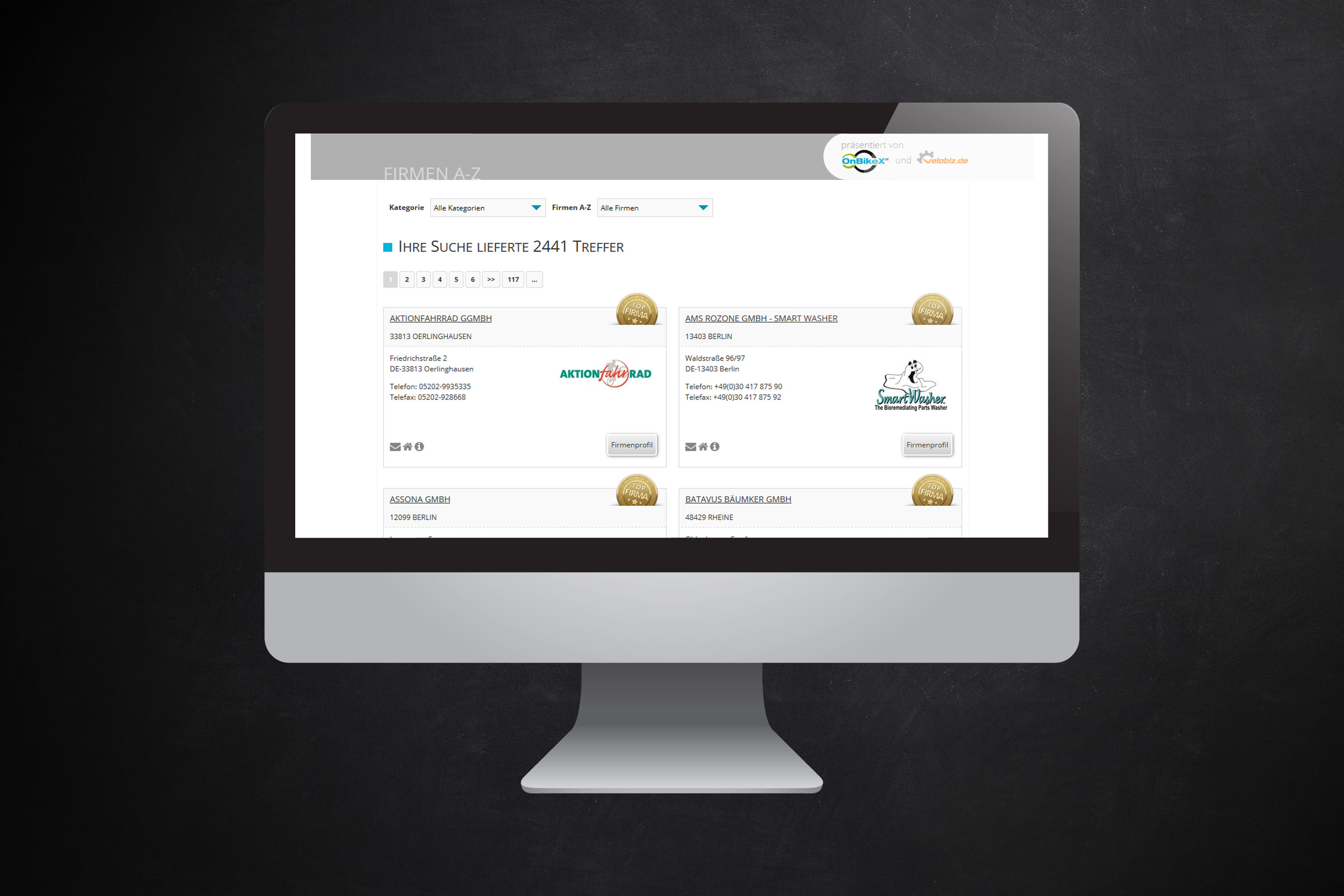OnBikeX Screenshot Firmen A-Z
